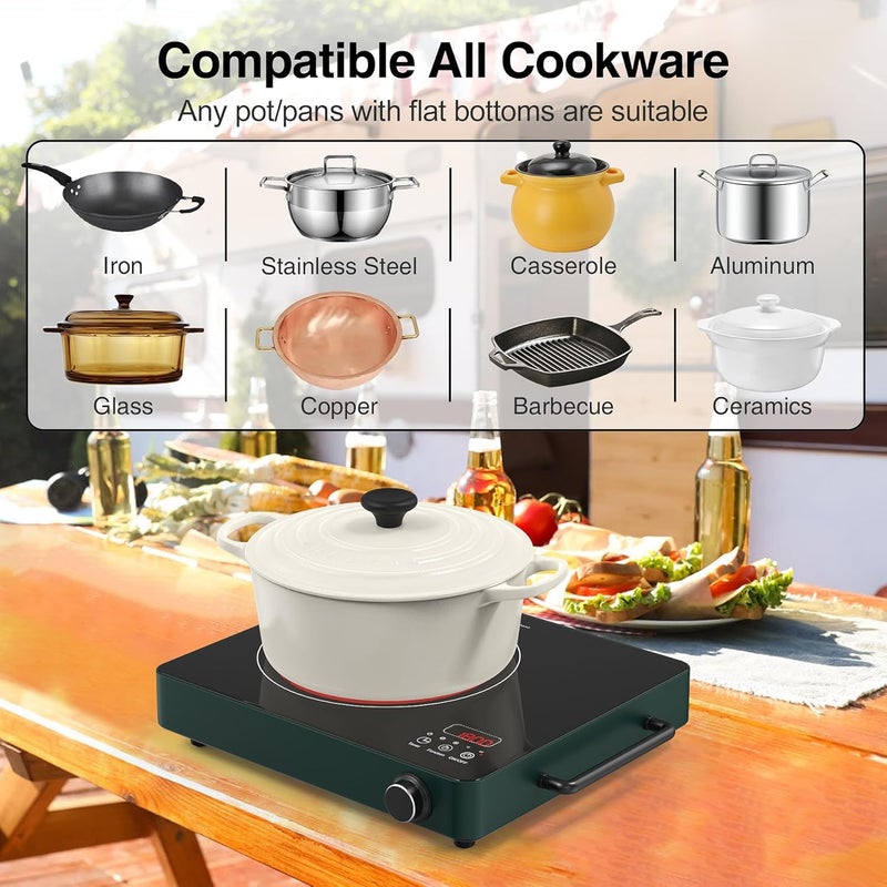 Bgk Electric Cooktop, 1800W Single Burner Induction Cooktop with 9 Power Levels, Timer and Knob Control, 110-120V - Image 4